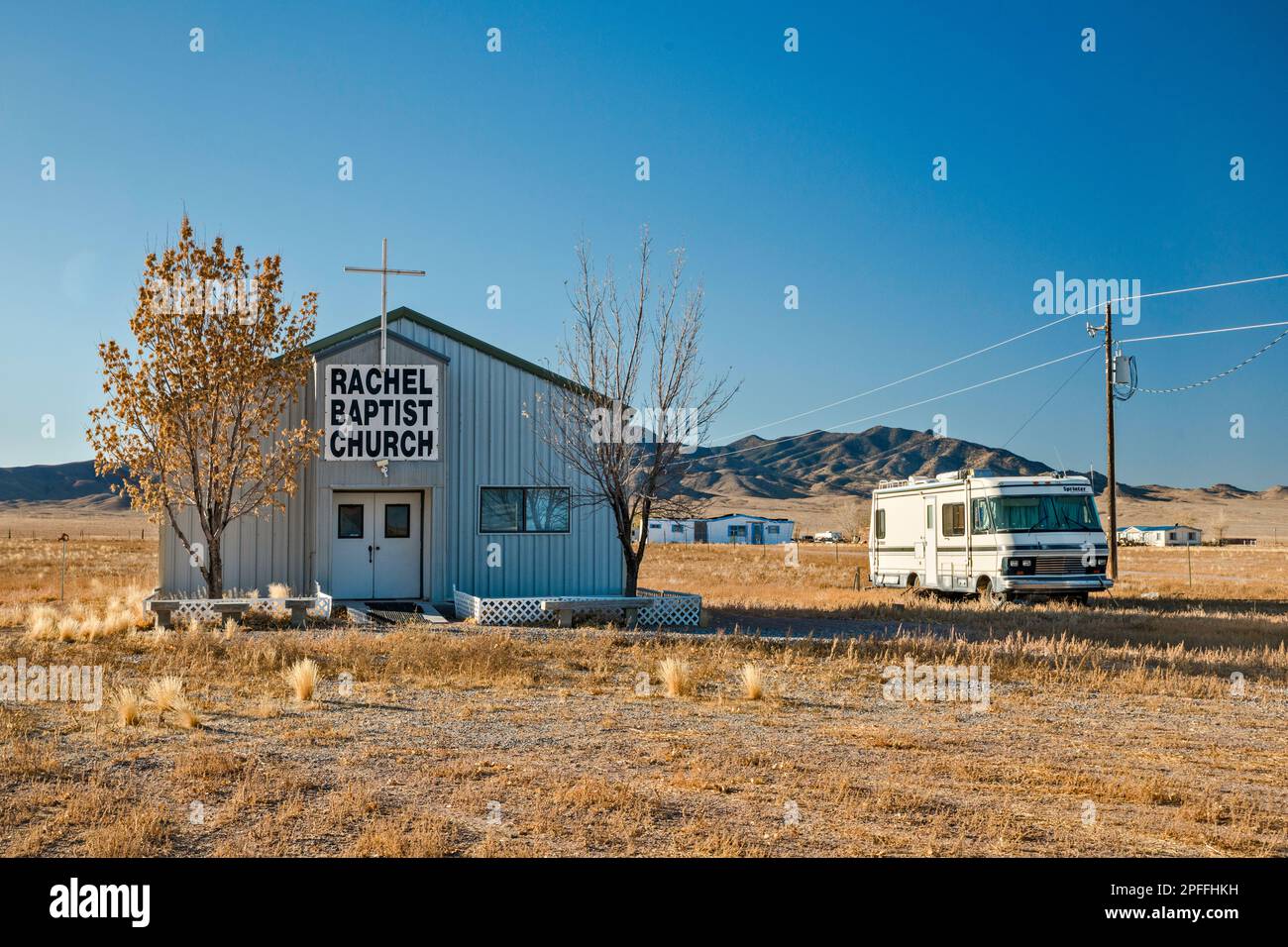 Rachel Baptist Church in Rachel, Extraterrestrial Highway NV-375, Sand Spring Valley, Great Basin, Nevada, USA Stockfoto