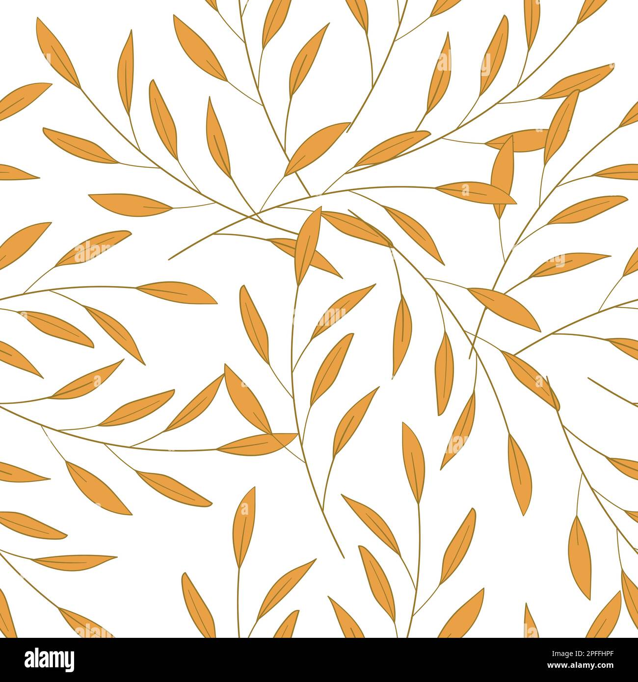 Künstlerisches nahtloses Muster mit abstrakten Blättern in Orange auf weißem Hintergrund. Vektordarstellung endloser Hintergrund. Modernes, trendiges Design für pape Stock Vektor