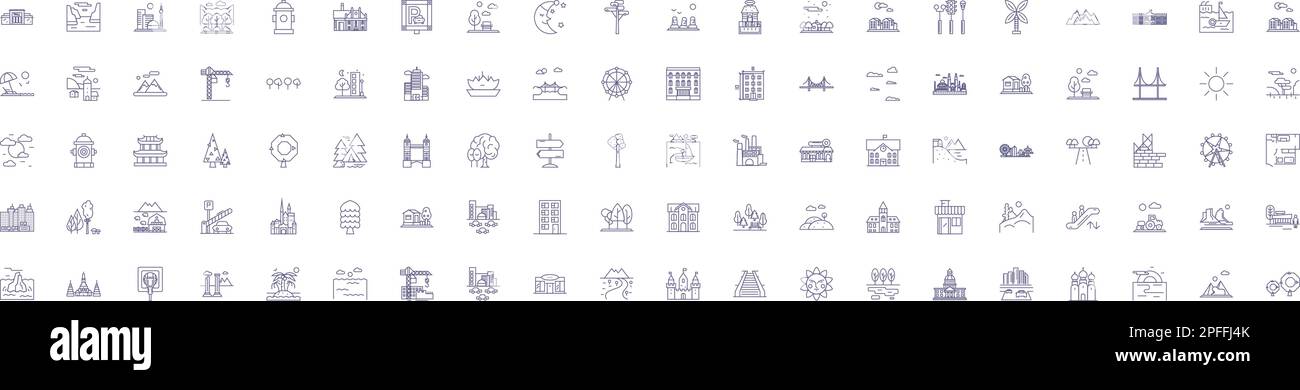 Stadtgärten mit Symbolen. Designkollektion aus Urban, Park, Green, Plaza, Vegetation, Rasen, Wege, Gehwege umreißen den Konzeptvektor Stock Vektor