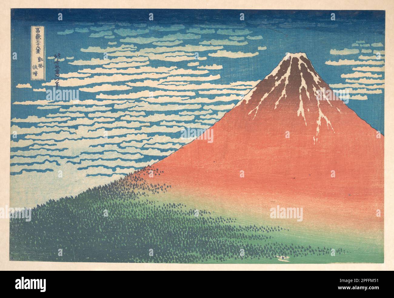 Südwind, Clear Sky (Gaifū kaisei), auch bekannt als Red Fuji, aus der Serie 36 Ansichten des Fuji (Fugaku sanjūrokkei) Datum ca. 1830-32 Stockfoto