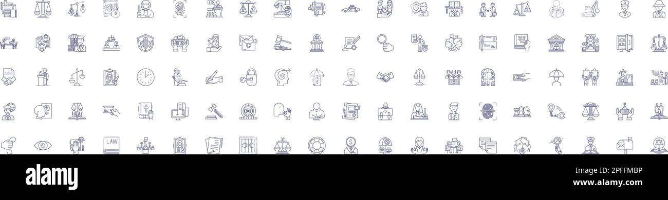 Gesetzliche Symbole für Geschäftsbereiche. Design Sammlung von Recht, Geschäft, Recht, Vorschrift, Vertrag, Entwurf des Gerichts, der Vereinbarung, des Rechtsstreits Stock Vektor
