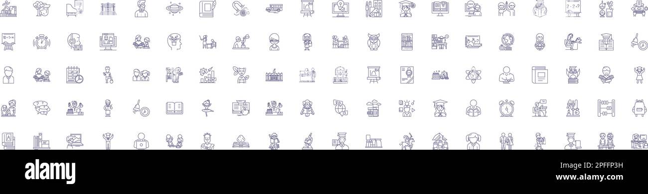 Kinder Bildungs-Symbol Symbole Zeichen gesetzt. Designkollektion von Kindheit, Lernen, Lehren, Wachstum, Entwicklung, Grundriss zu Wissen, Lehrplan, Ausbildung Stock Vektor