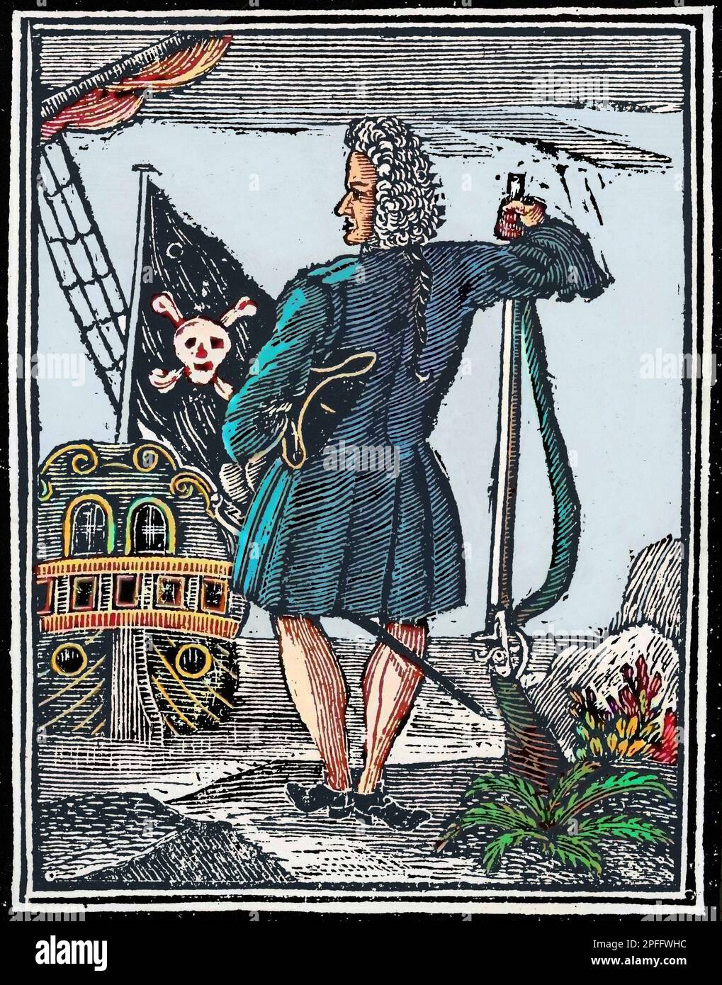 Englisch-barbadianischer Pirat, auch bekannt als Gentleman Pirate - Le Pirate „Gentleman“ Stede Bonnet (1688-1718). Schwerkraft. Gravur aus „A General History of the Pyrates“ (1724) Stockfoto