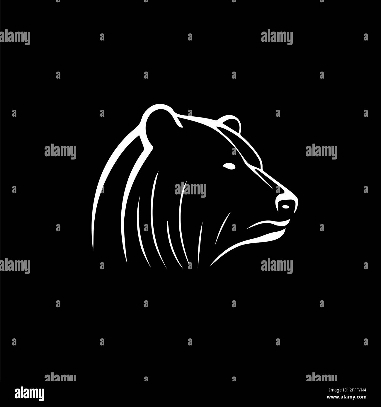 Tätowierung mit Bärenkopf, Logo-Vorlage. Mit der Hand ein Wildtier-Emblem auf schwarzem Hintergrund zeichnen, minimalistische Zeichnungen einfarbiger Kunst. Vektor Stock Vektor