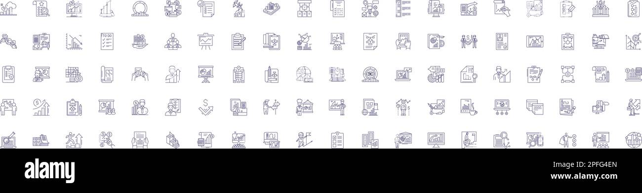 Symbole der Planungslinie Zeichen gesetzt. Entwurfssammlung von Organisation, Planung, Prognose, Diagrammerstellung, Entwurf, Modellstruktur zuordnen, entscheiden, umreißen Stock Vektor