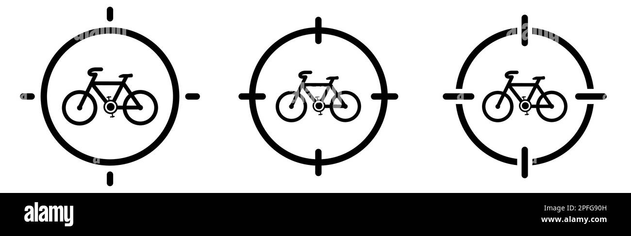 Fahrradsymbol im Zielfadenkreuz. Konzentrieren Sie sich auf das Radfahrkonzept Stock Vektor