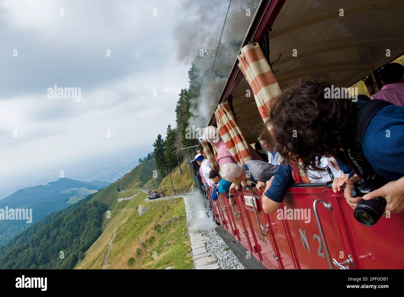 Die Schweiz. Kanton Tessin. Monte Generoso. Eisenbahn. Dampflok Stockfoto