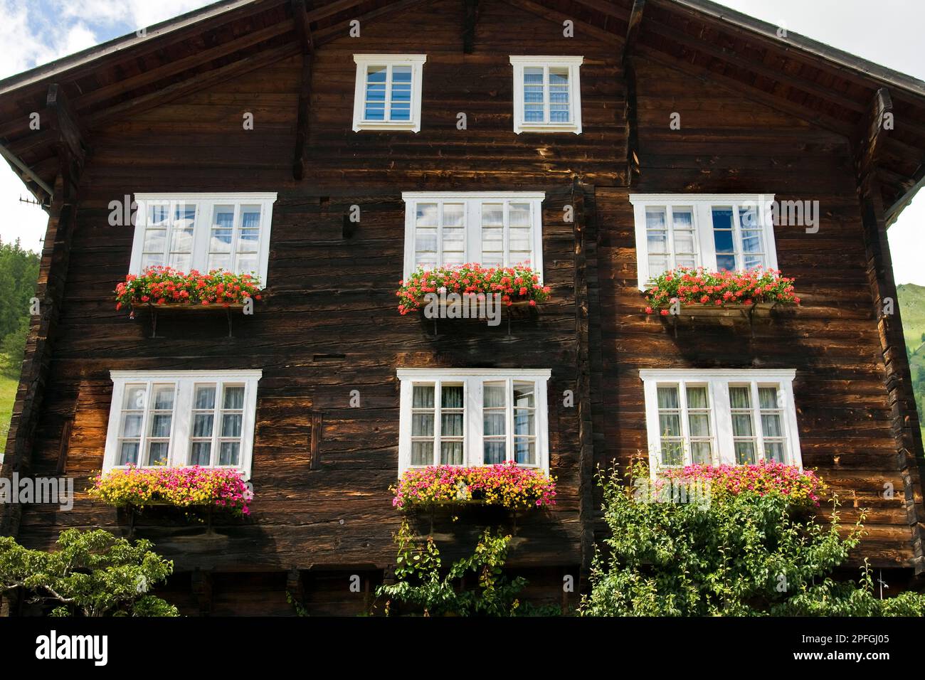 Traditionelle Häuser, Munster, Kanton Wallis, Schweiz Stockfoto