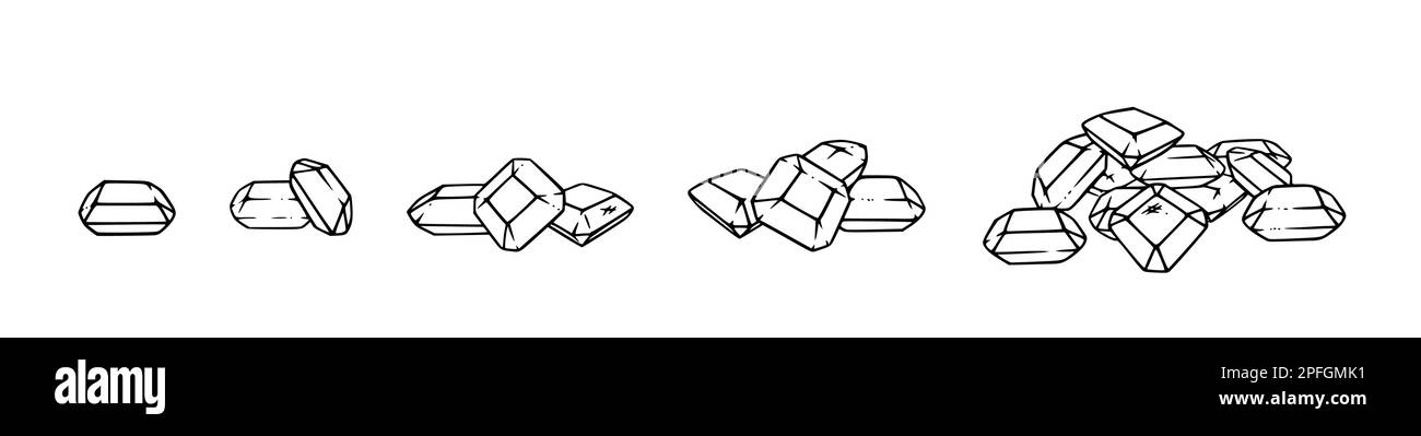 Edelsteinstapel Set. Kristallschatz mit Diamanten, Quarz, Smaragden und Strassstein. Vektordarstellung auf weißem Hintergrund isoliert Stock Vektor