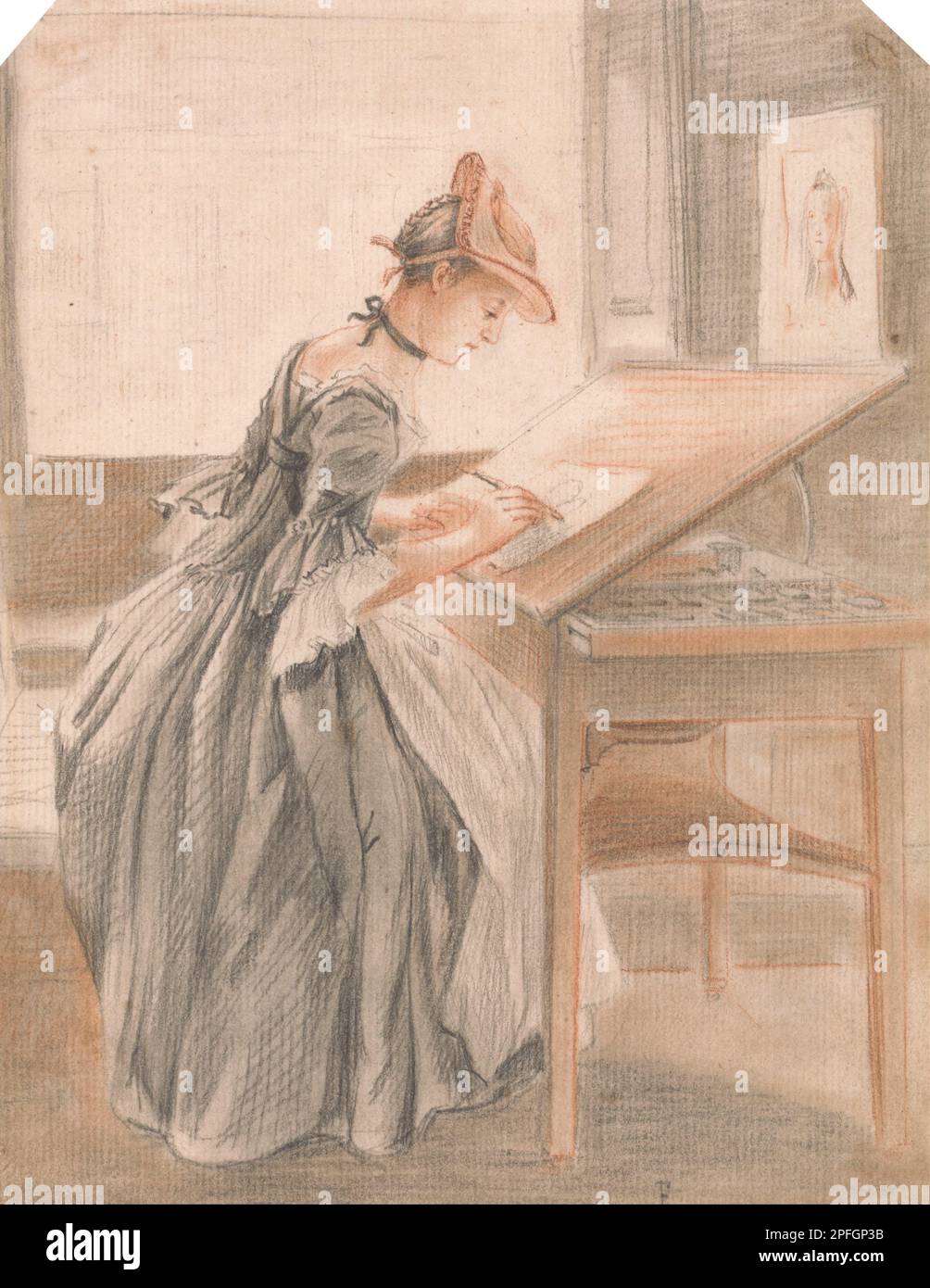 Eine Dame, die um 1765 an einem Zeichentisch von Paul Sandby kopiert Stockfoto