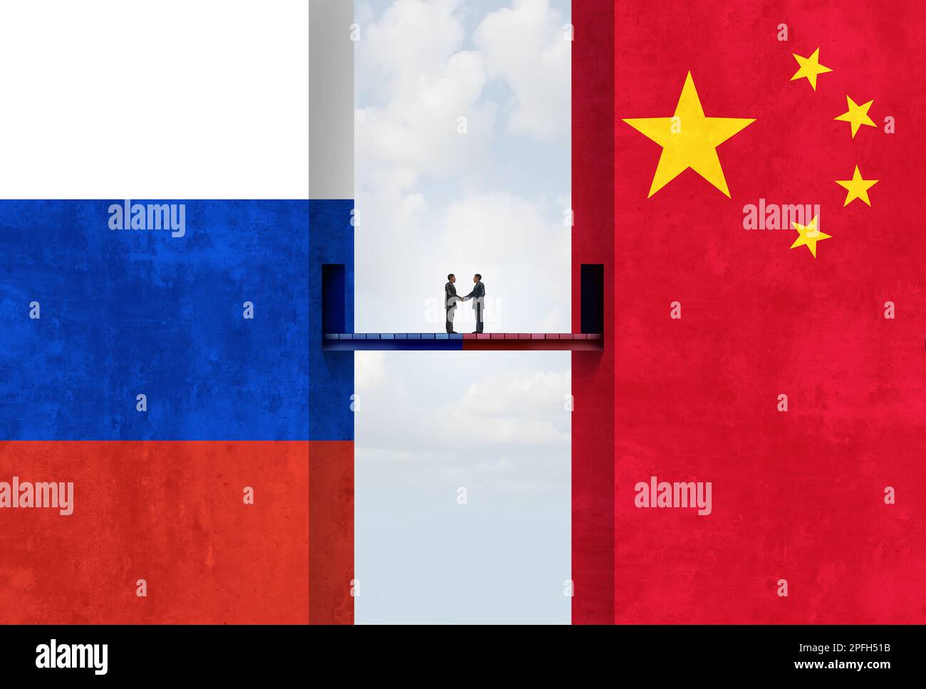 China Russland-Treffen und geopolitische Unterstützung und Wirtschaftsabkommen als russisches Abkommen oder chinesische Verhandlungen und politischer Pakt von Moskau Peking Stockfoto