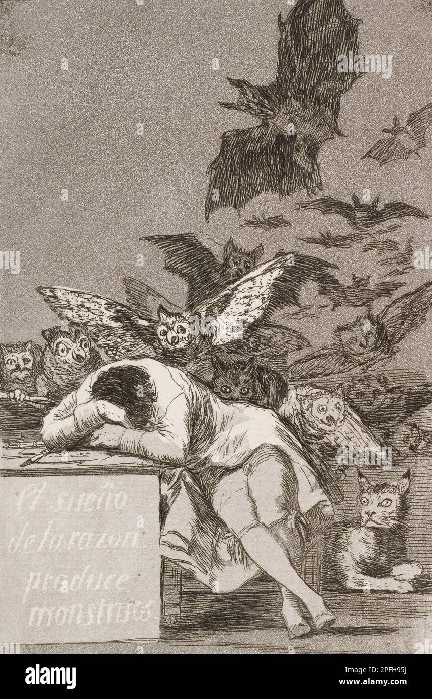 Der Schlaf der Vernunft erzeugt Monster (Nr. 43) aus Los Caprichos 1799 von Francisco de Goya y Lucientes Stockfoto