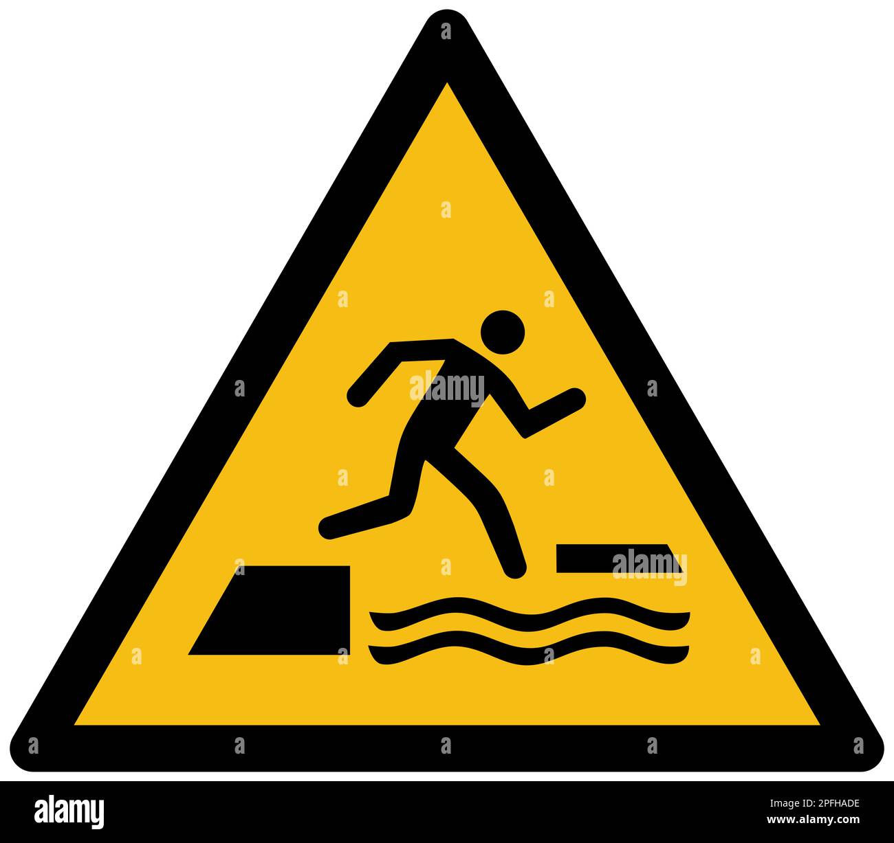 ISO 7010 fällt beim Betreten oder Verlassen einer schwimmenden Oberfläche in Wasser Stockfoto