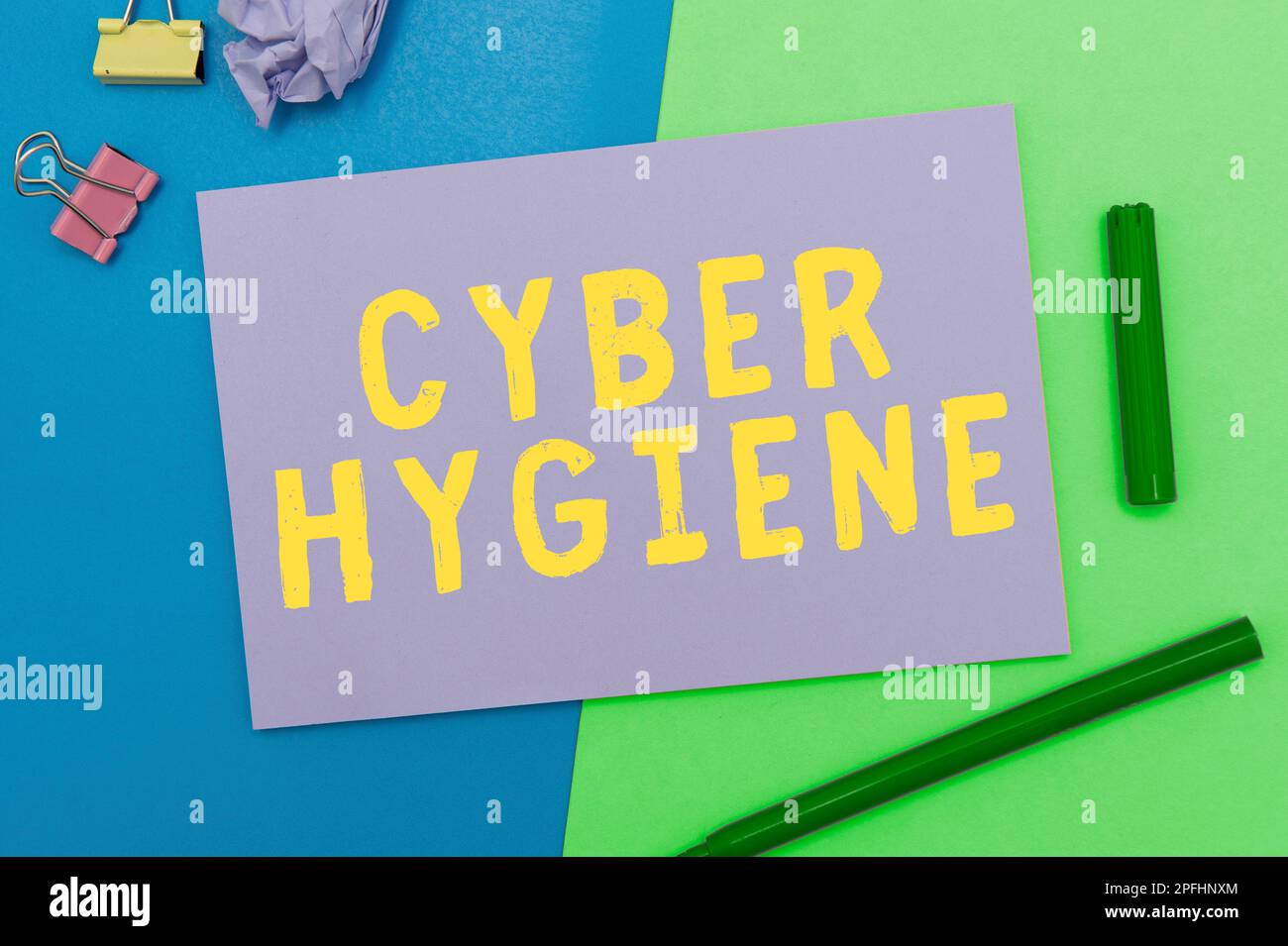 Schreiben Anzeigetext Cyber Hygiene. Ein Wort über Schritte, die Computerbenutzer Unternehmen, um ihre Cyber-Sicherheit zu verbessern Stockfoto