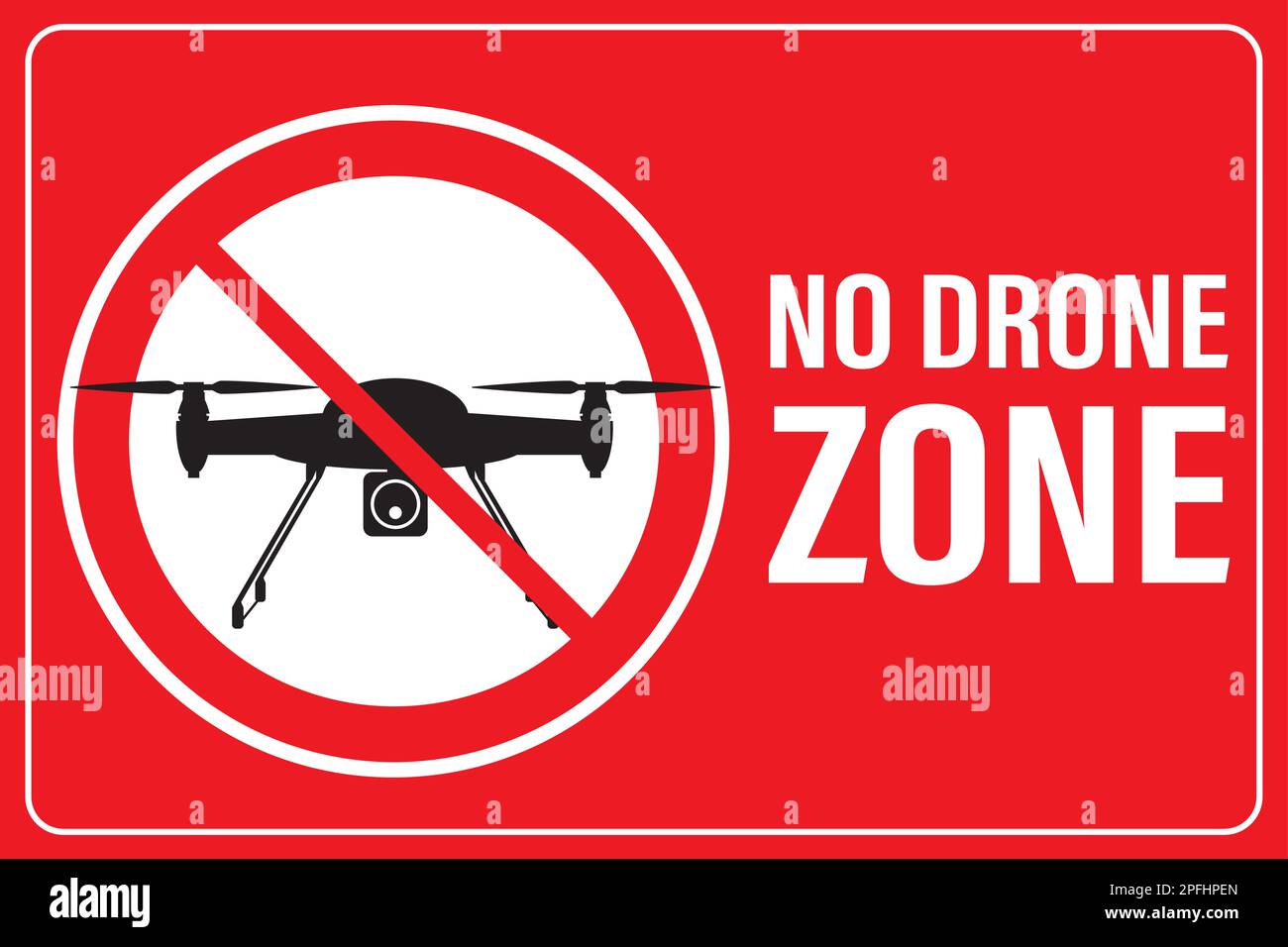 Hubschrauberstart verboten - keine Luftdrohne erlaubt Schild, Quadrocopterflug verboten. Keine Drohnenzone. Schwarze Silhouette der Drohne im roten Kreis. Vorlage stic Stock Vektor