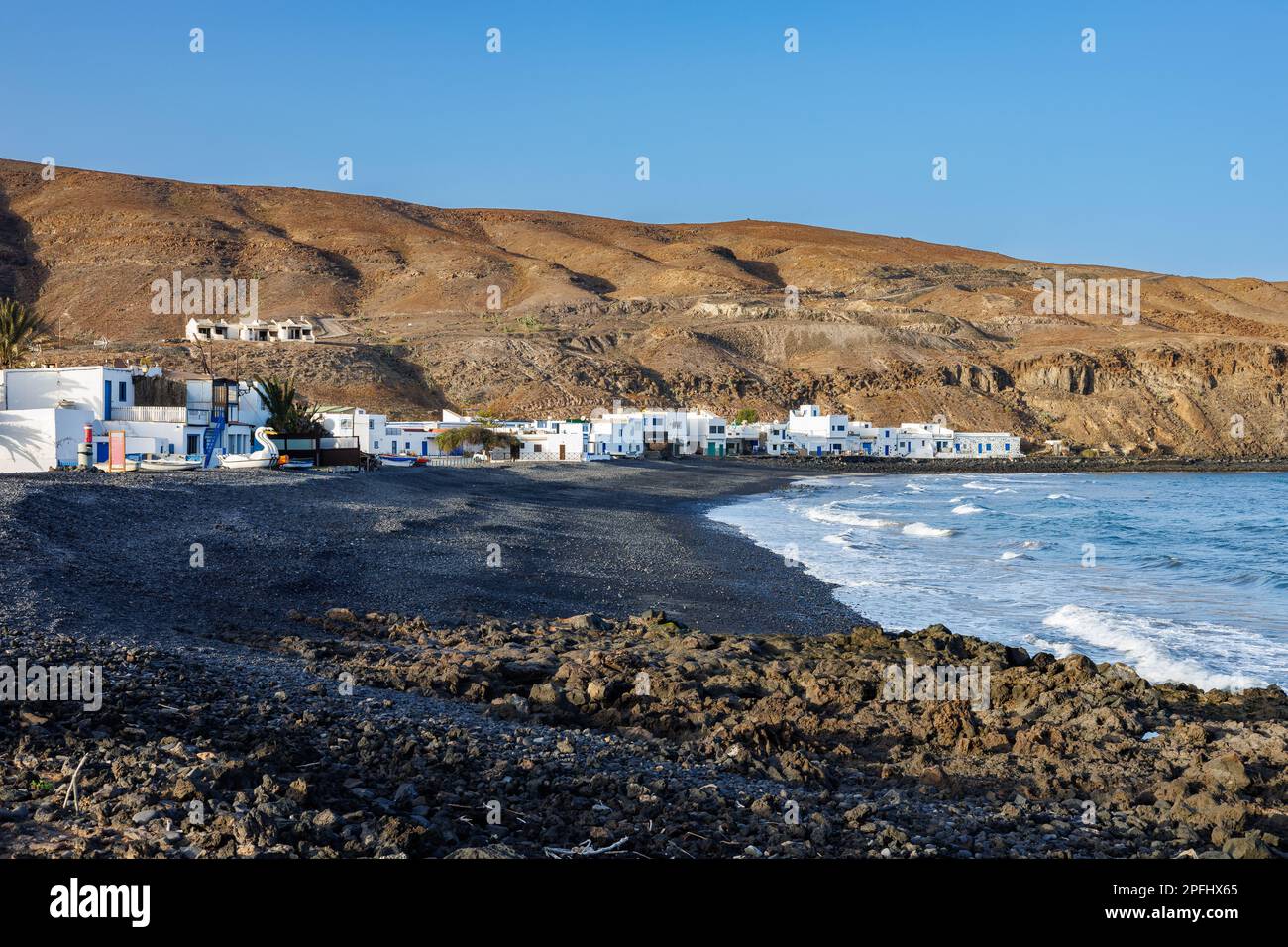 Das Dorf Pozo Negro an der Ostküste von Fuerteventura auf den Kanarischen Inseln Stockfoto