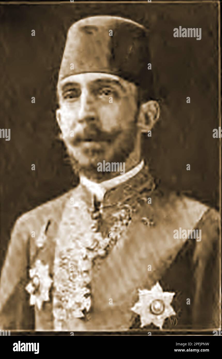 Ein früheres Presseporträt von Mustafa Shekib Bey (auch bekannt als Mustafa Șekip Bey und Mustafa Chekib Bey), türkischer Gesandter des Osmanischen Reiches in den Vereinigten Staaten. (1900 zum Minister der Vereinigten Staaten ernannt) --- Osmanlı İmparatorluğu'nun Amerika Birleşik Devletleri'ndeki Türk elcalisi Mustafa Şekib Bey'in (Mustafa Şekip Bey ve Mustafa Cekib Bey olarak da bilinir) erken bir basın portresi. (1900'de Amerika Birleşik Devletleri'ne bakan Olarak atandı) ---- Stockfoto