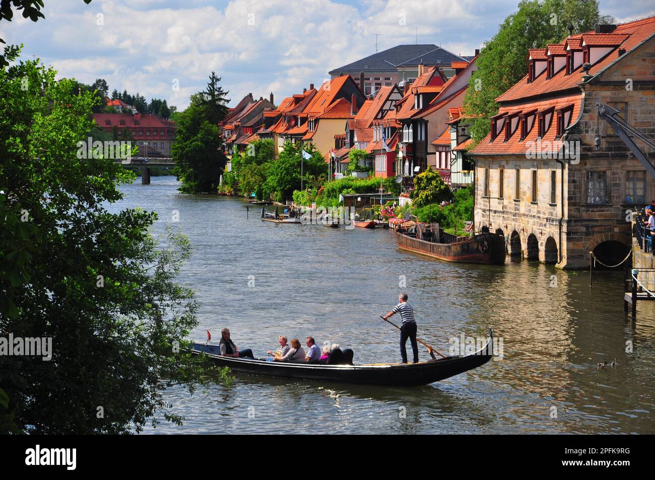Regnitz, Touristen, Little Venice, Bamberg, Bischofsstadt, Oberfrankreich, Deutschland Stockfoto