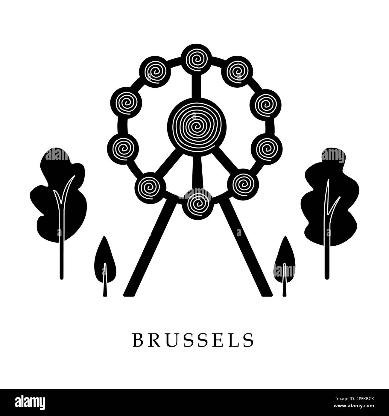 Europäische Hauptstädte, Brüssel. Schwarzweiß-Abbildung Stock Vektor