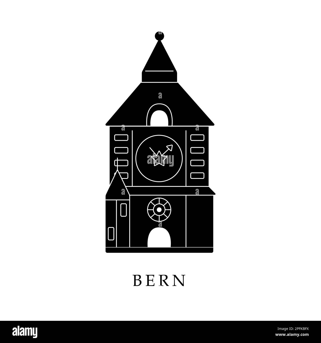 Europäische Hauptstädte, Bern. Schwarzweiß-Abbildung Stock Vektor