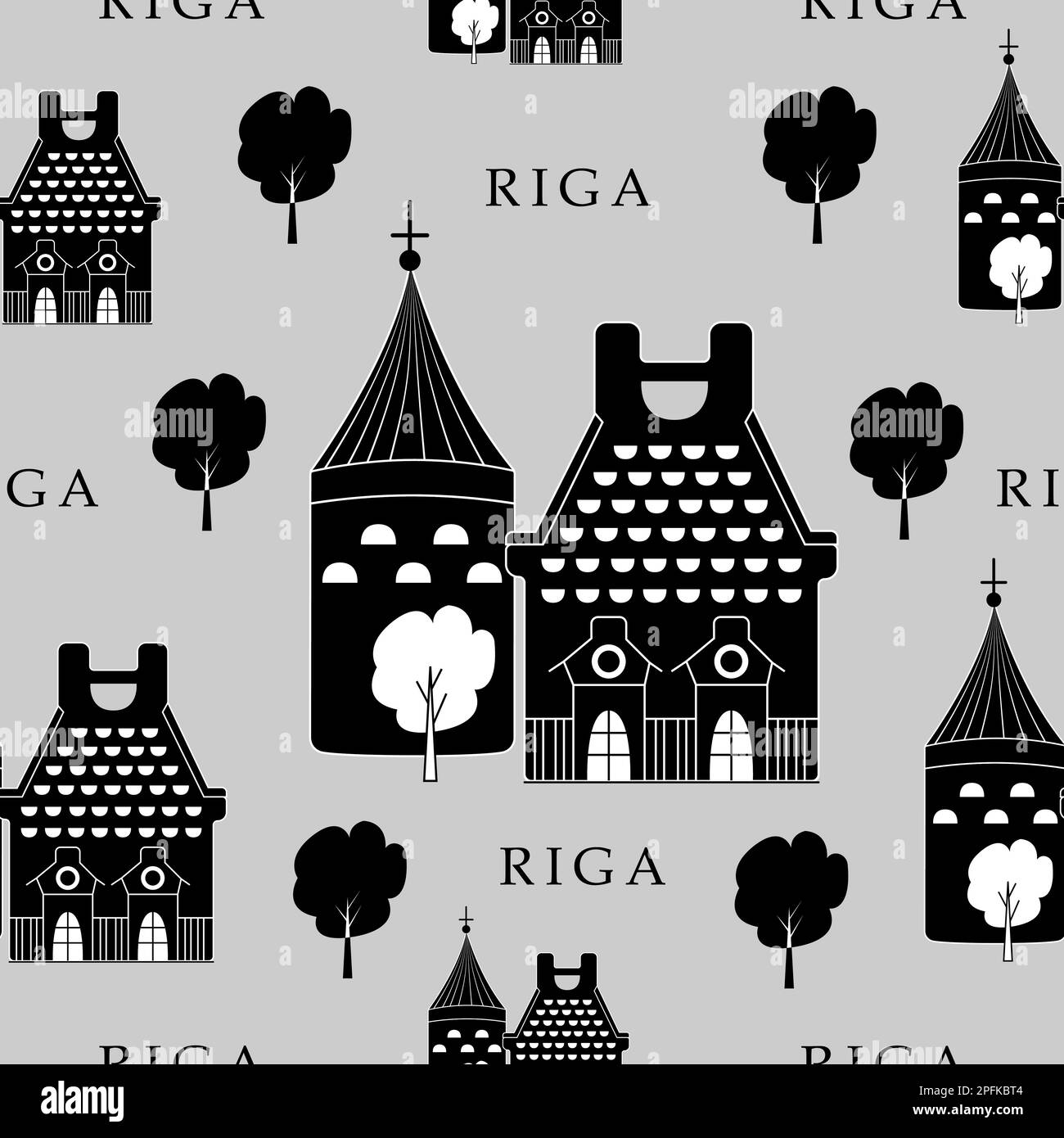 Riga, Nahtloses Schwarz-Weiß-Muster Stock Vektor