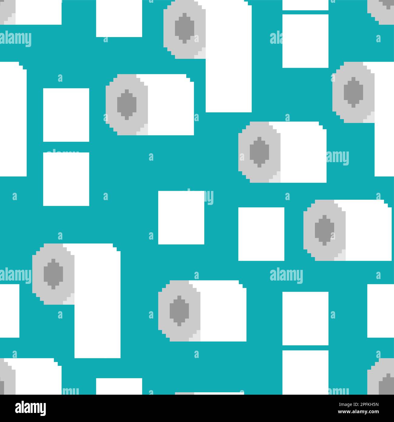 Toilettenpapierrolle, Pixel Art-Muster, nahtlos. 8 Bit Toilettenpapier mit verpixeltem Hintergrund Stock Vektor