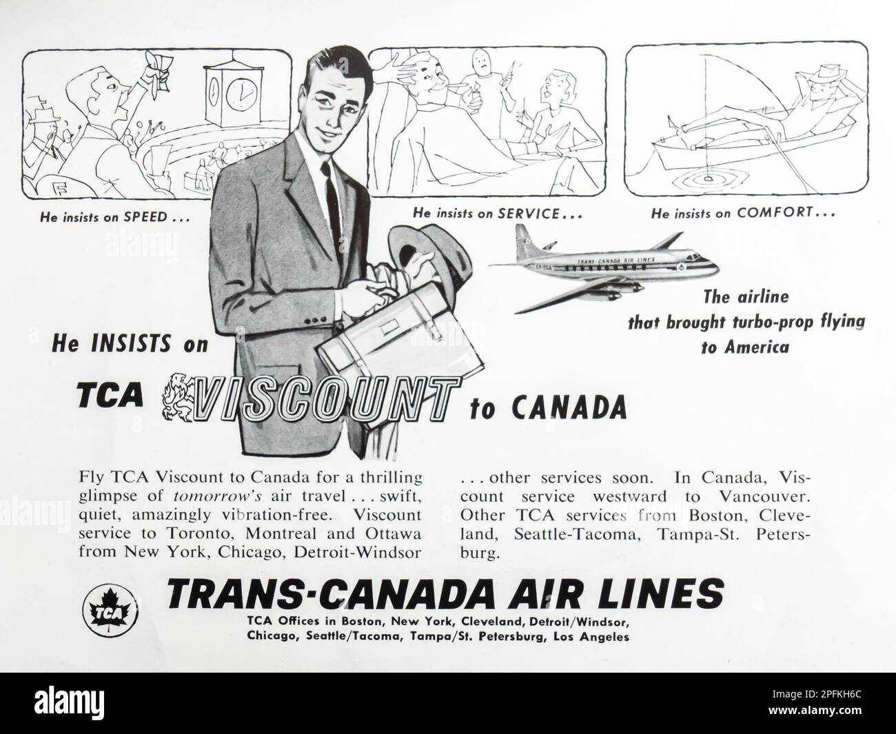 Trans-Canada Airlines-Werbung in einer Zeitschrift in NatGeo, Oktober 1956 Stockfoto