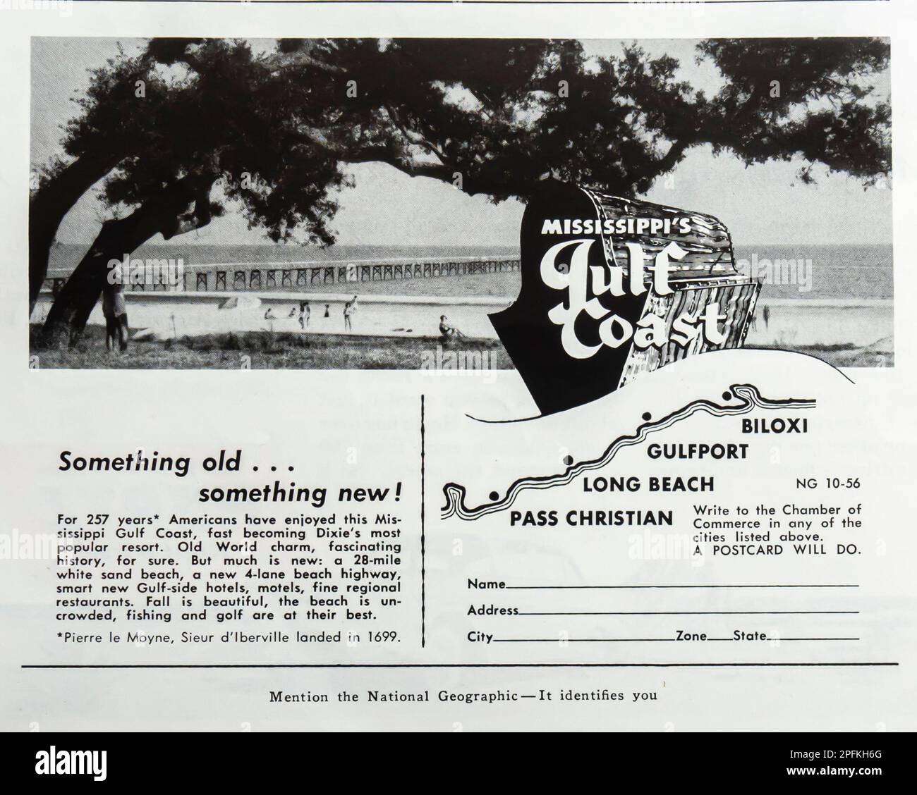 Reisewerbung an der Golfküste von Mississippi in einem Magazin in NatGeo, Oktober 1956 Stockfoto