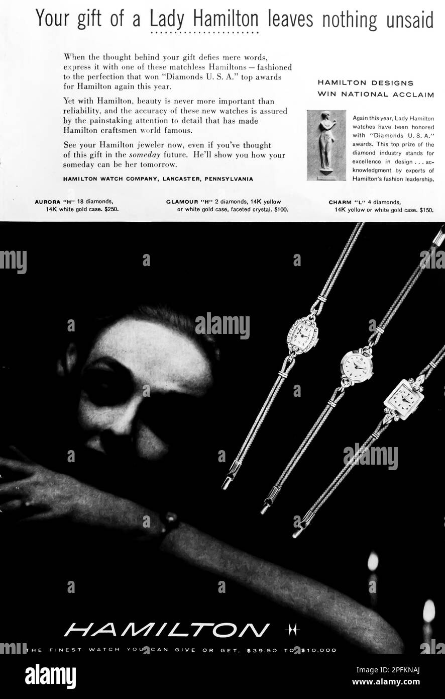 1956 Lady Hamilton Uhren Printwerbung Stockfoto