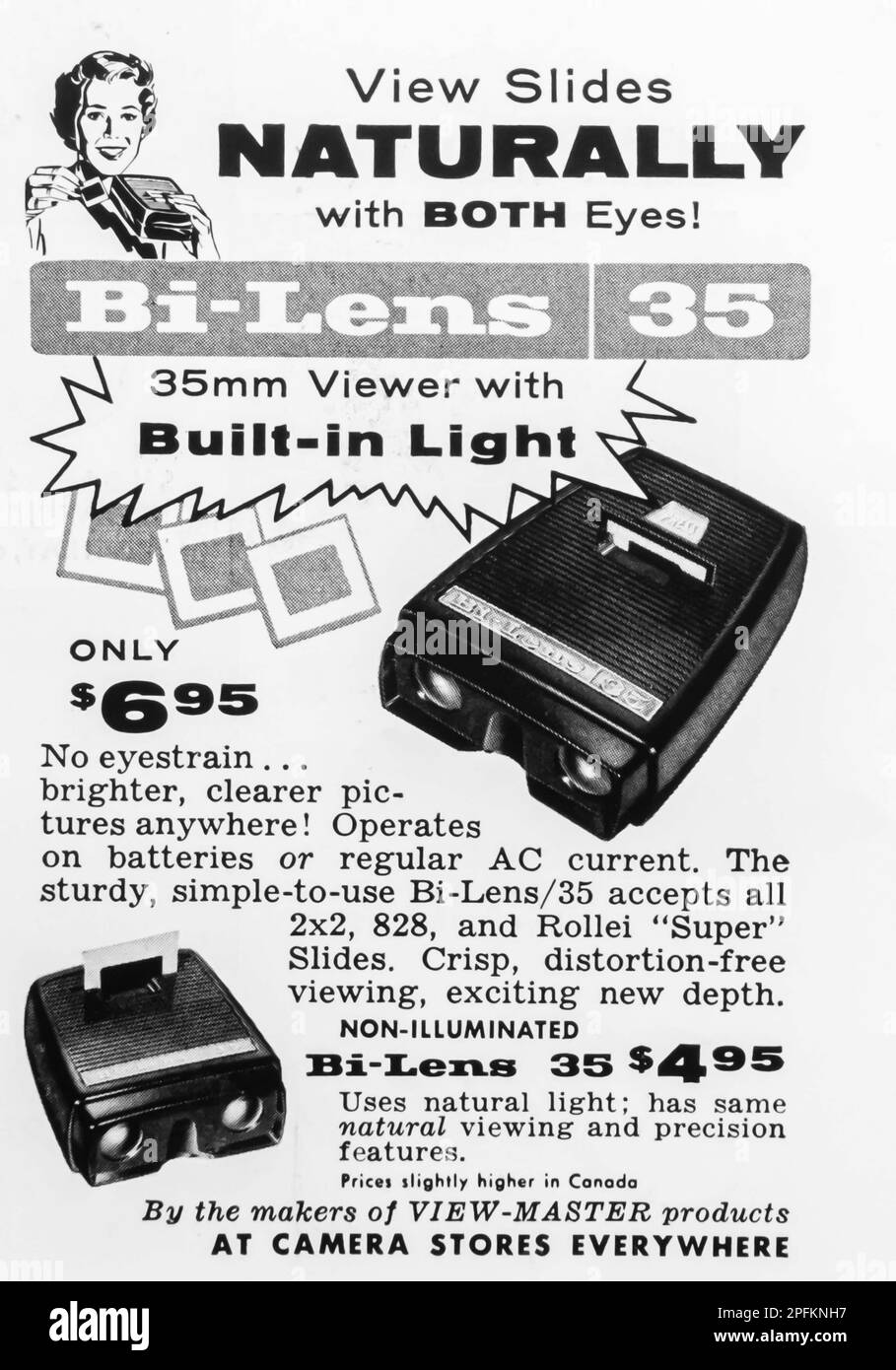 Diaanzeige mit zwei Objektiven in einer Zeitschrift von NatGeo, november 1956 Stockfoto