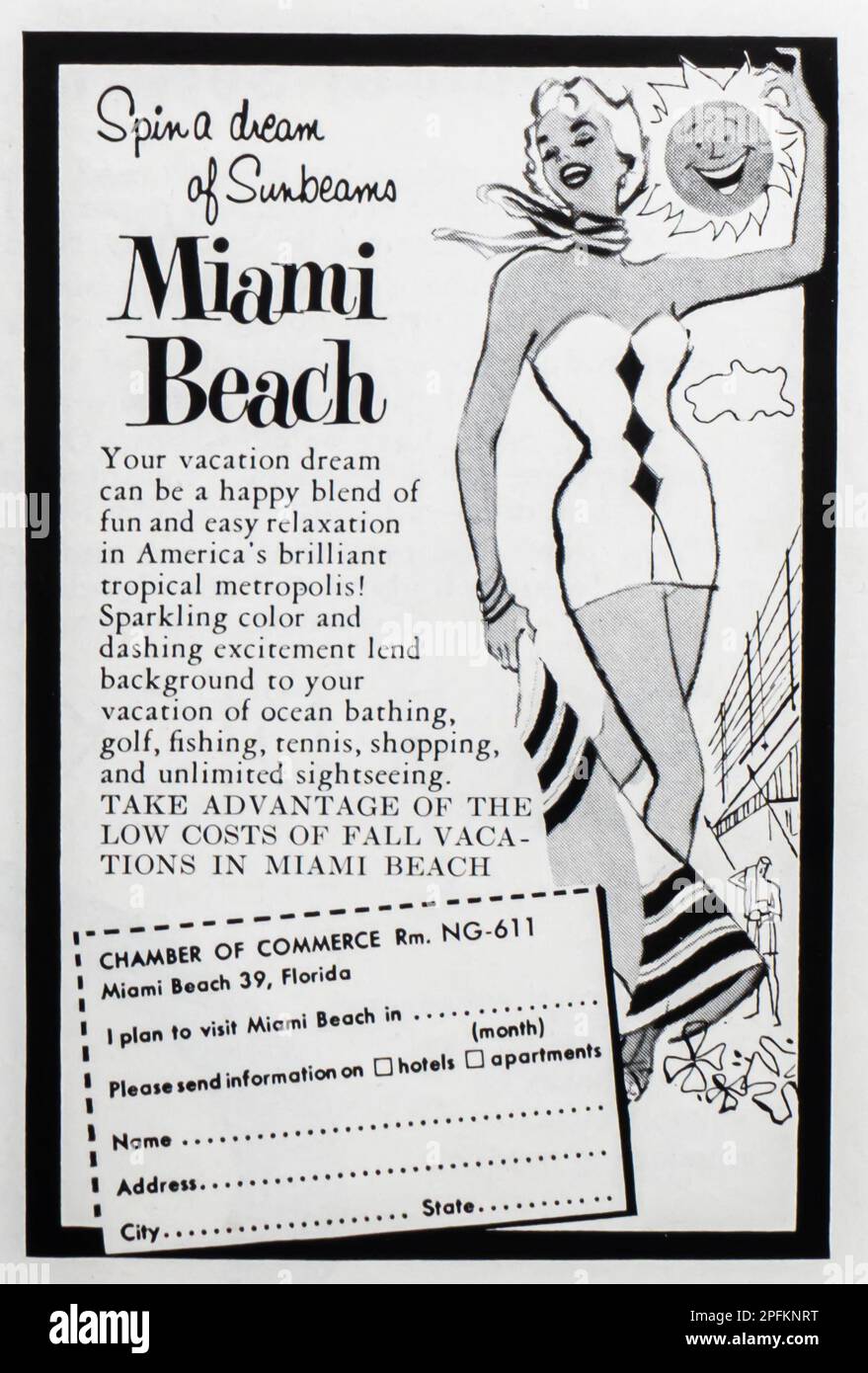 Anzeige in Miami Beach in einem NatGeo Magazin, november 1956 Stockfoto