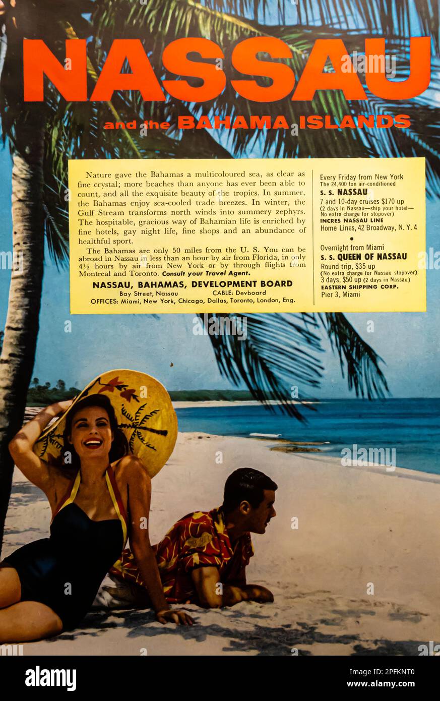 Nassau, Werbung auf den Bahamas in einer Zeitschrift NatGeo, november 1956 Stockfoto