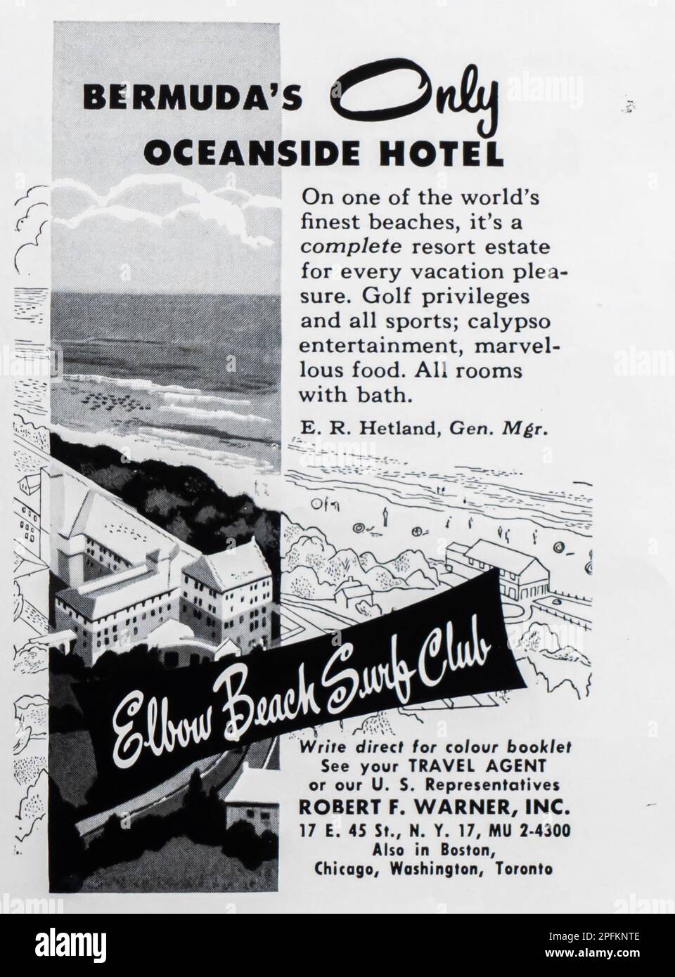 Hotelwerbung in Bermuda's Elbow Beach in einem NatGeo Magazin, november 1956 Stockfoto