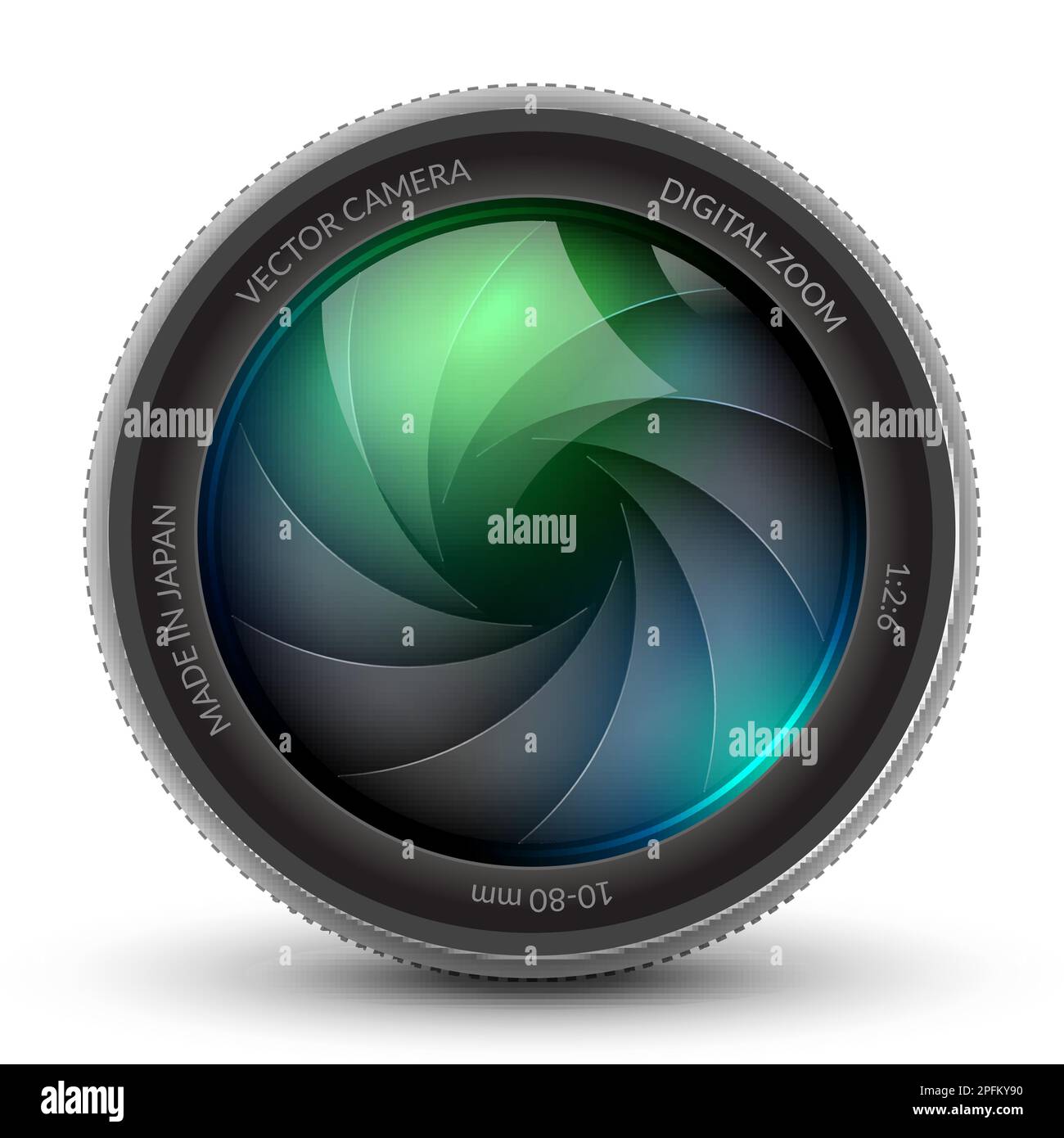 Kamera-Shutter-Fotofokus Objektiv mit isoliertem Design. Shutter-Zoom-Kamera für die Phtotographie Stock Vektor