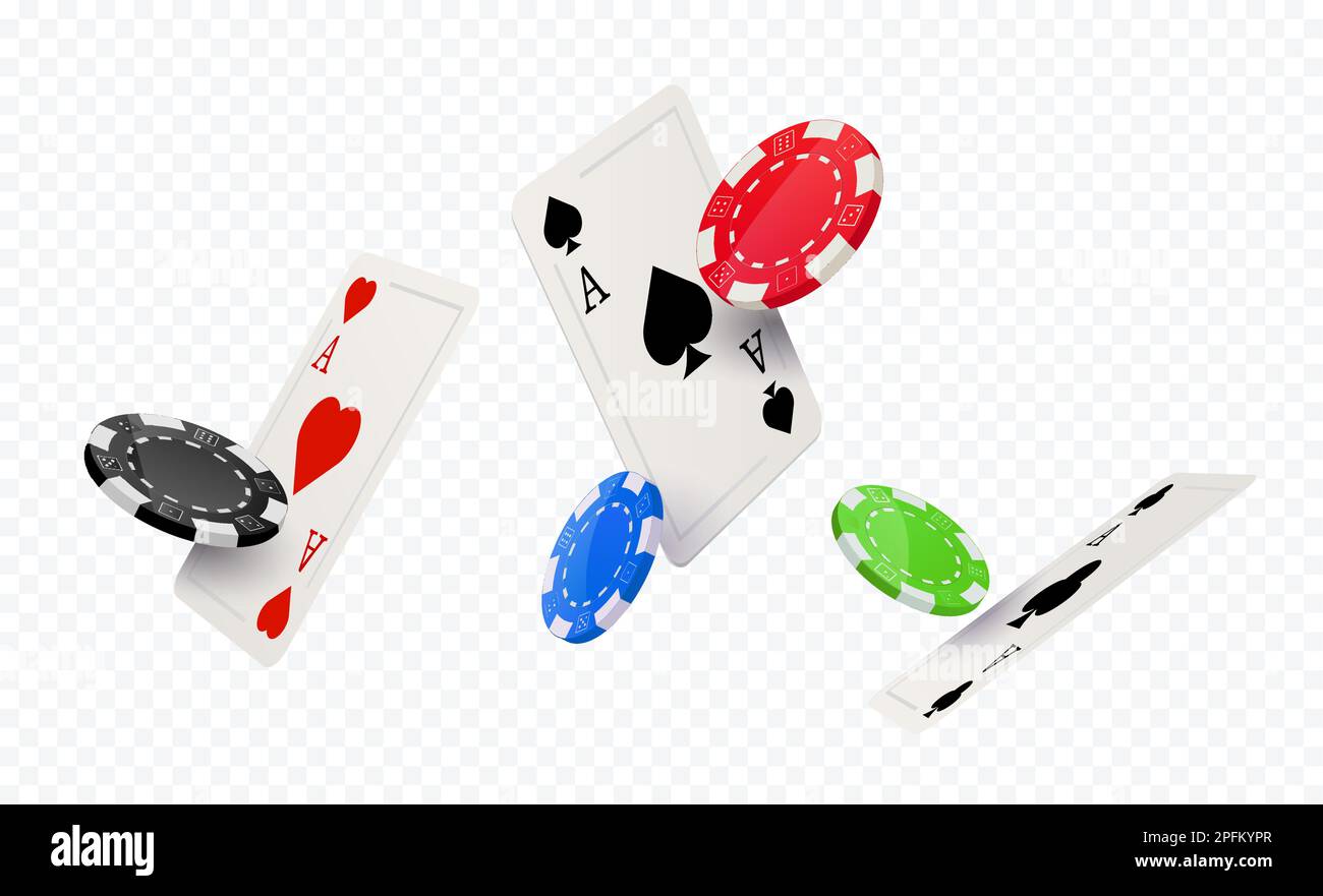 Poker Casino Chip Flying Card Vector isolierter Hintergrund. Designkonzept für Red Gamble Poker Casino-Chips. Stock Vektor