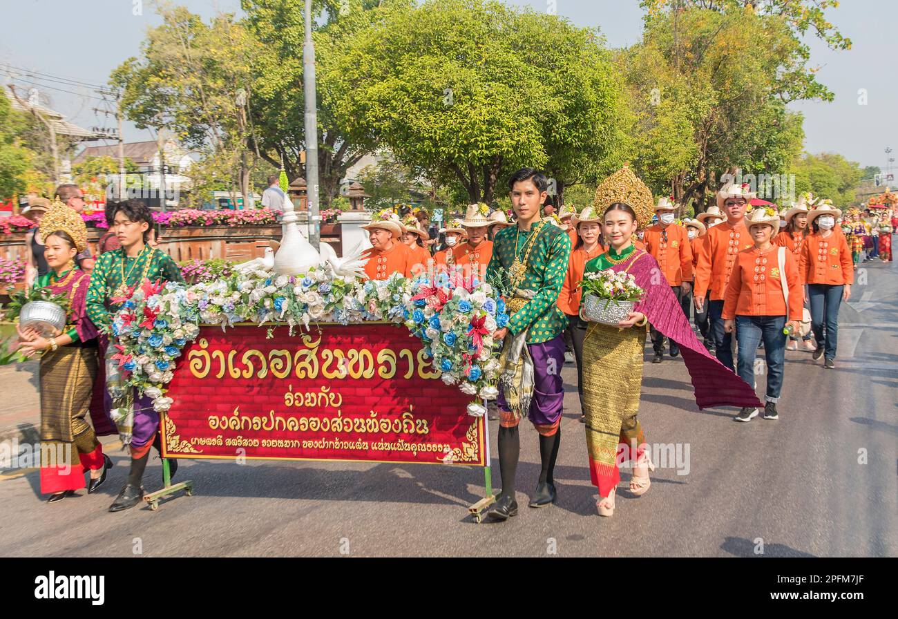 Blumenwagen, Chiang Mai Flower Festival Parade 2023 Thailand Stockfoto