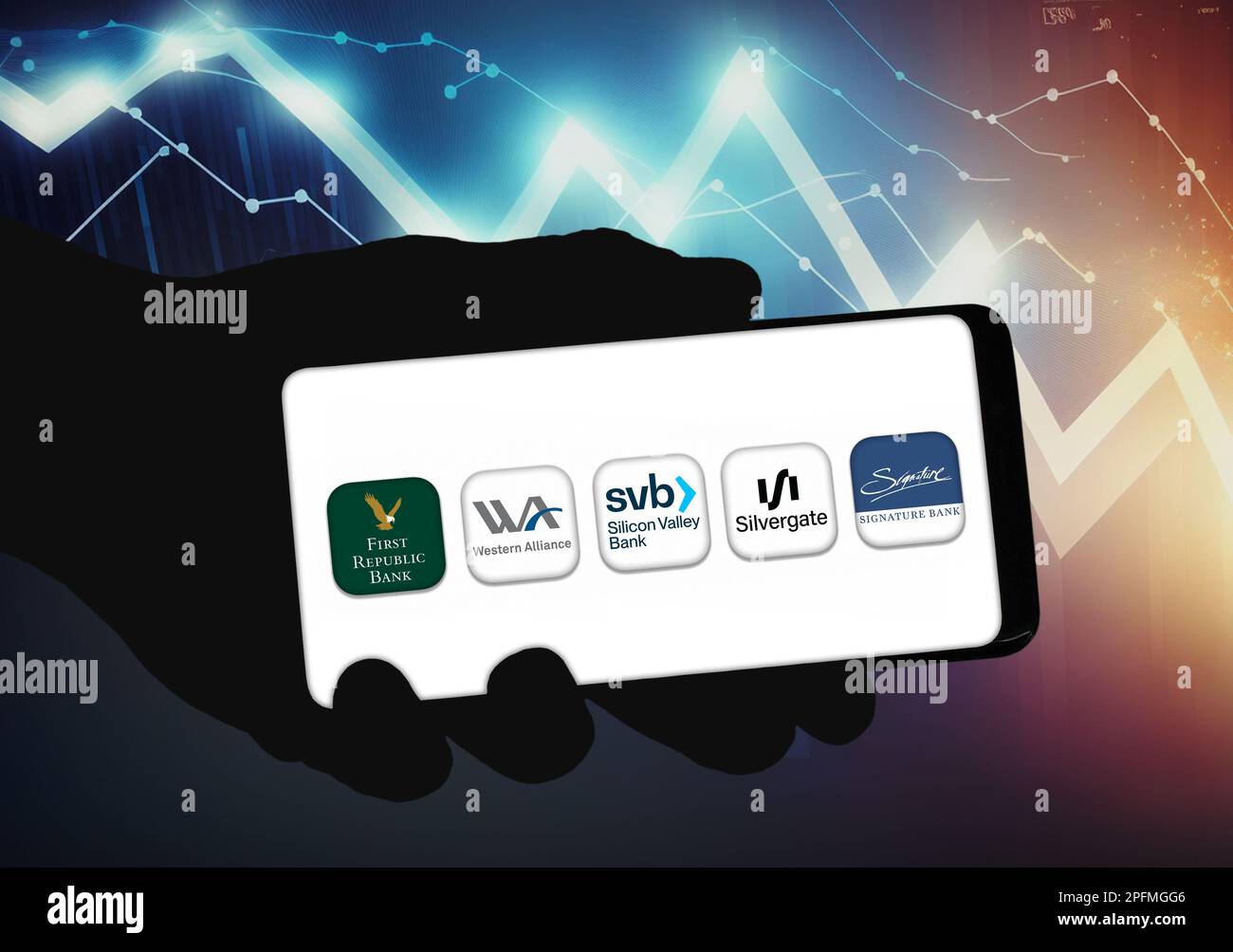 Kollabierte amerikanische Banken - Smartphone-Anwendung Stockfoto