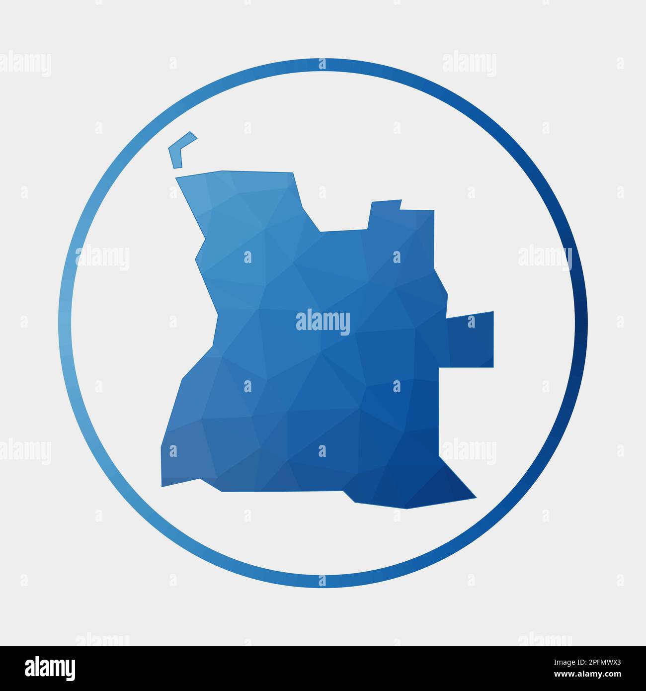 Symbol für Angola. Polygonale Landkarte im Gradientenring. Rundes, tiefes Poly-Angola-Schild. Vektordarstellung. Stock Vektor