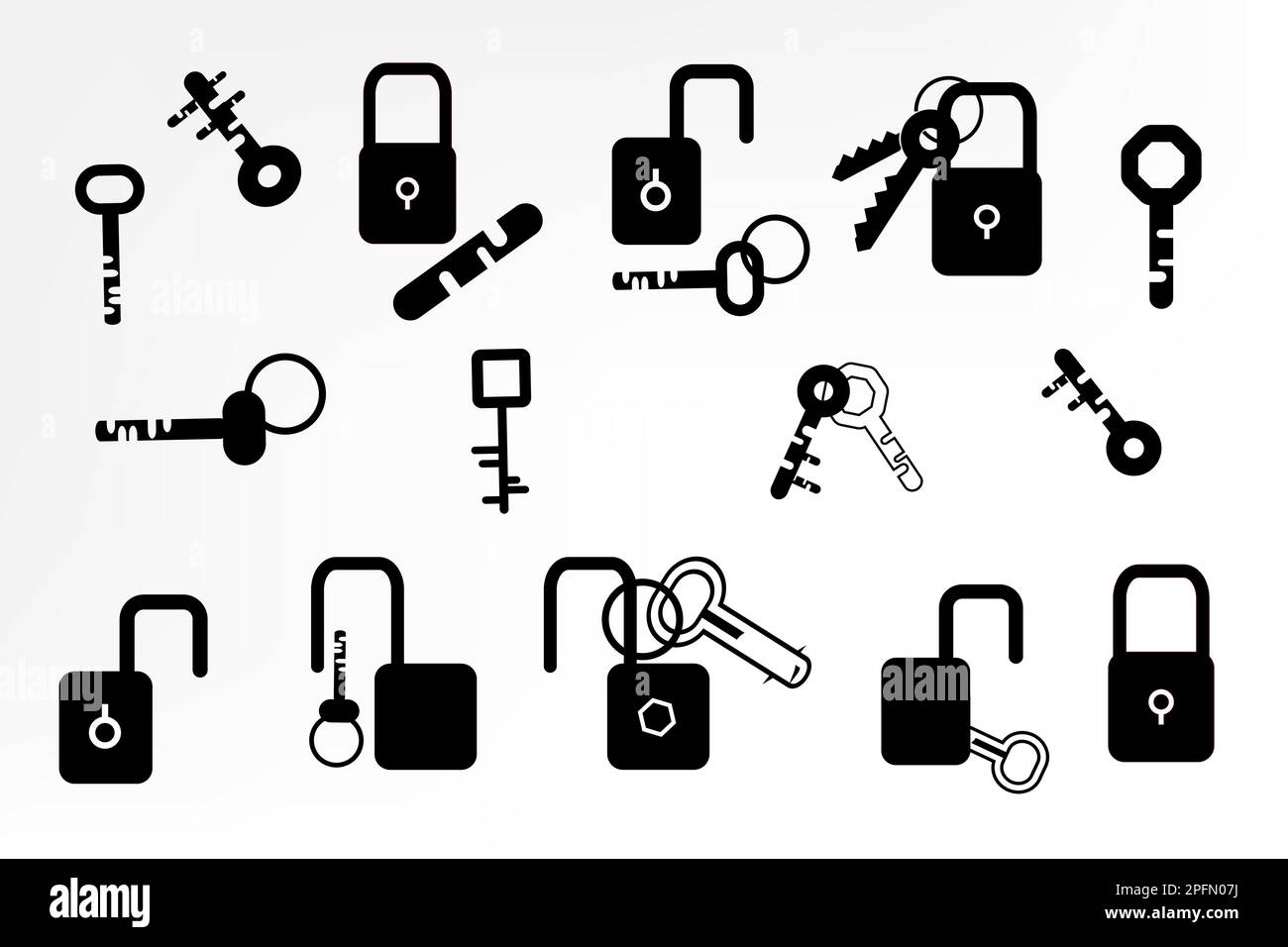 Satz von Symbolelementen für Schlüsselschloss-Sicherheit für dekorative abstrakte Hintergrundvektordarstellung Stock Vektor