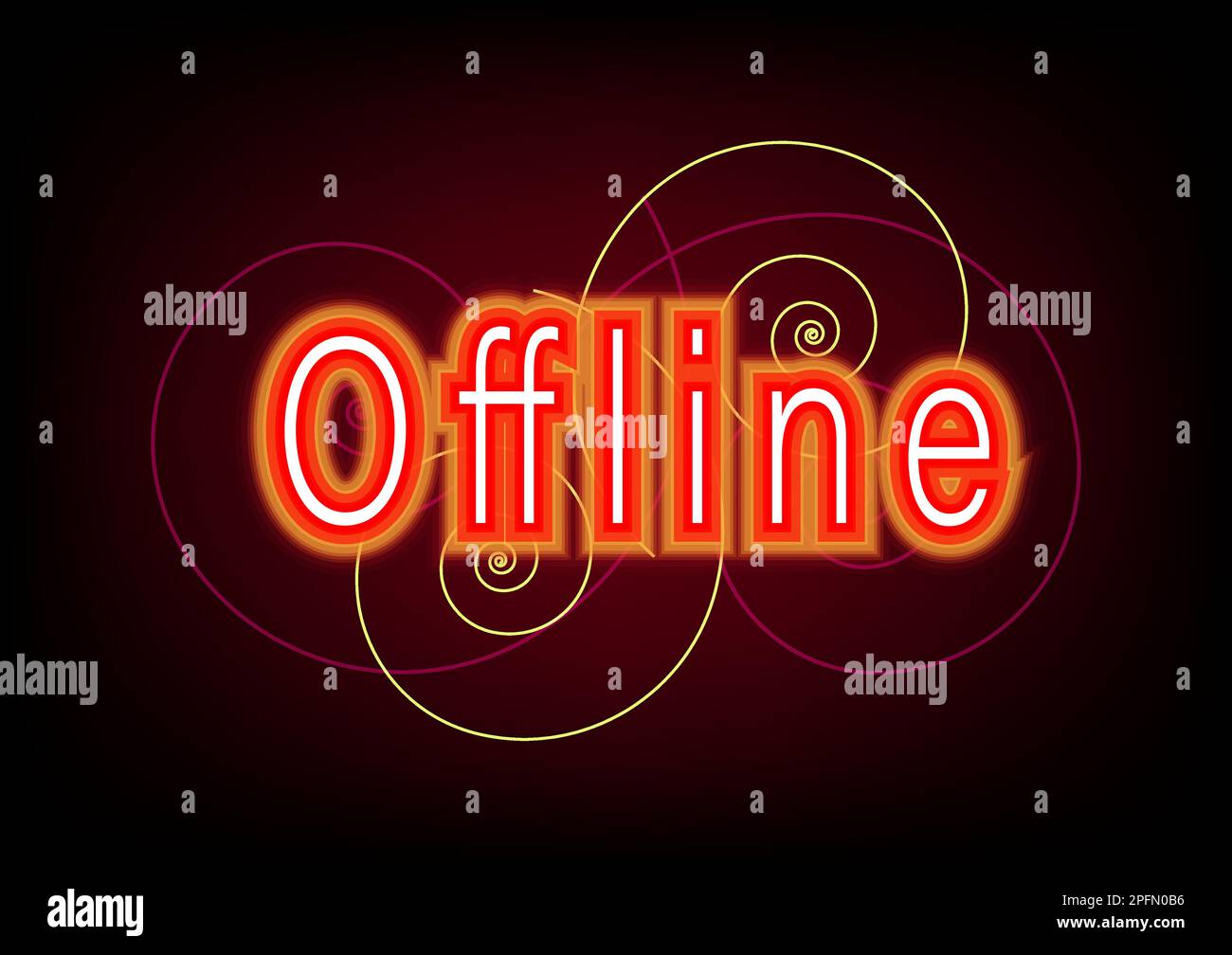 Offline Neonschild Text LED Licht digitales Grafikdesign Netzwerk Internet elektrische Buchstaben abstrakter Hintergrund Tapete Vektordarstellung Stock Vektor