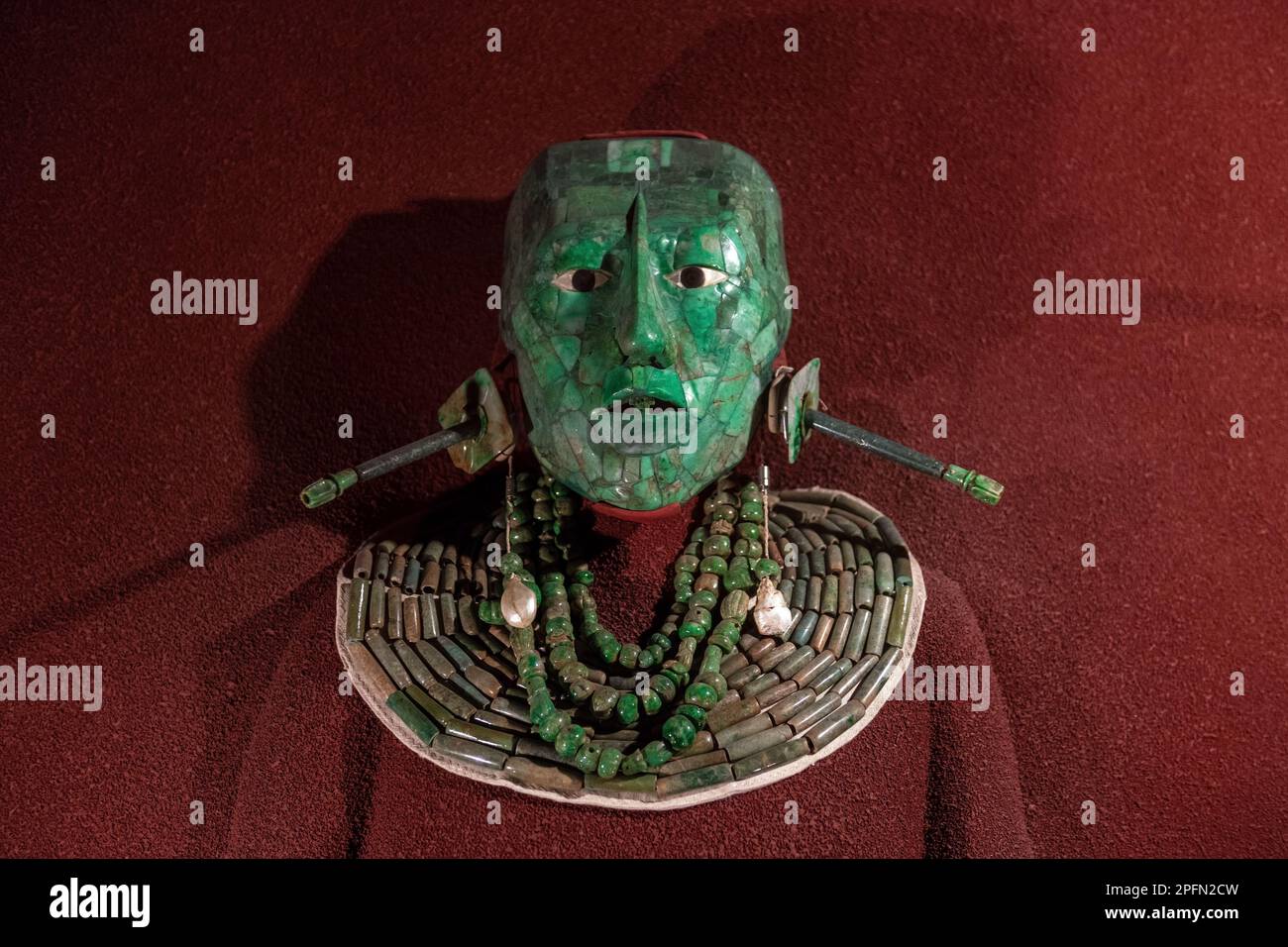 König Pakal mayan Jade Tod Gesichtsmaske aus Palenque, Mexiko-Stadt, Mexiko. Stockfoto