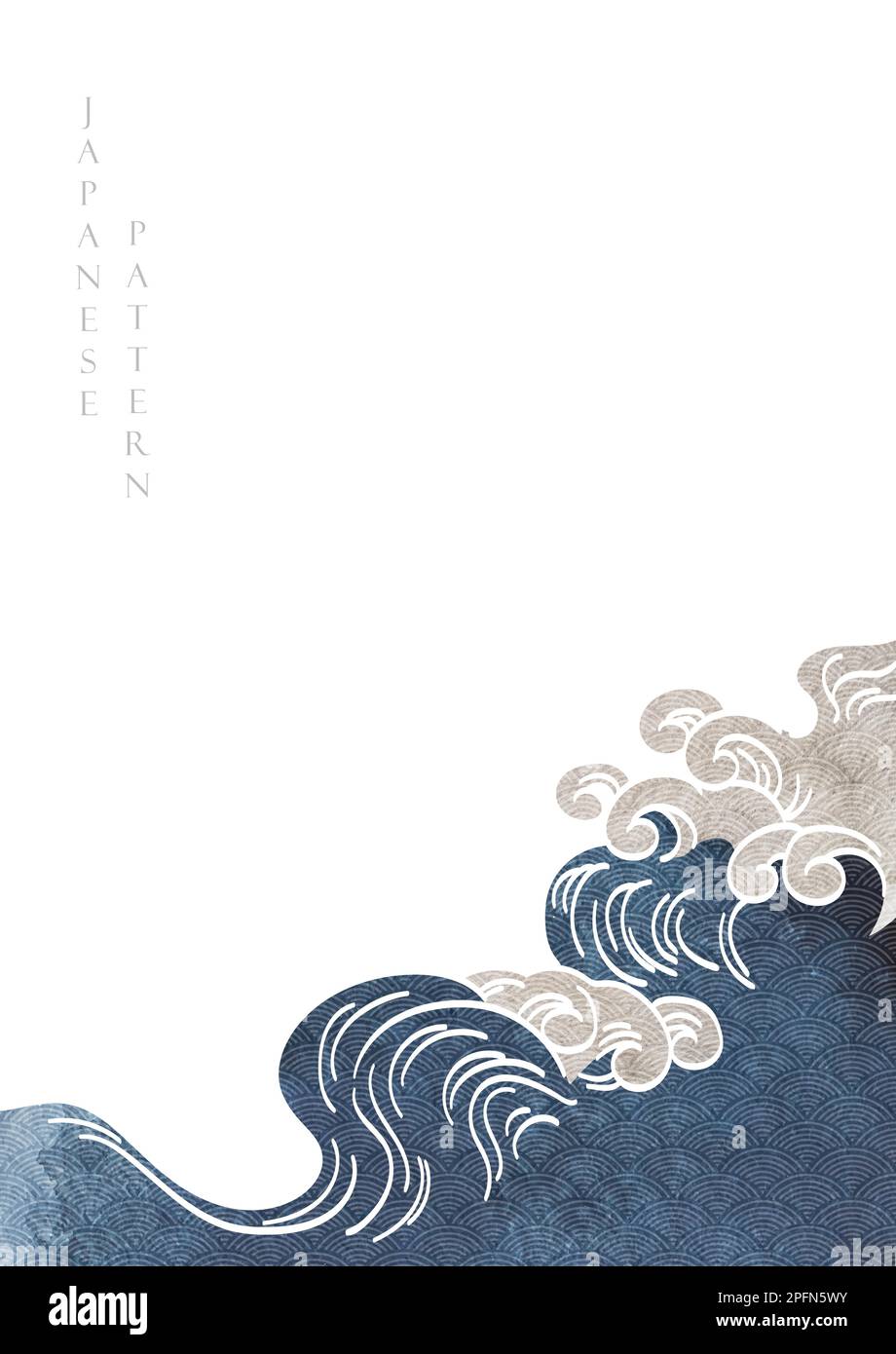 Zeichnen Sie mit der Hand einen Wellenhintergrund mit einem japanischen Wellenmustervektor. Aquarelle Textur mit Wasseroberfläche im Vintage-Stil. Stock Vektor
