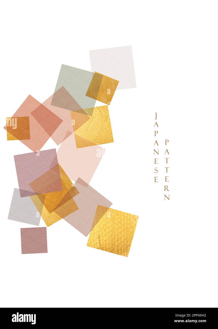 Japanischer Hintergrund mit geometrischem Mustervektor. Goldfarbene Textur mit Wellenelement im Vintage-Stil. Stock Vektor