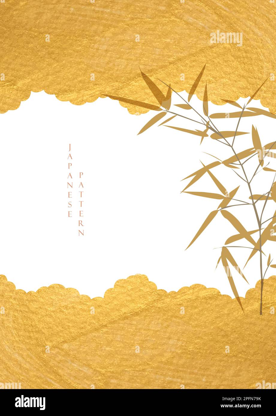 Japanischer Hintergrund mit goldenem Texturvektor. Bambuszweig mit geometrischem Muster im Vintage-Stil. Stock Vektor