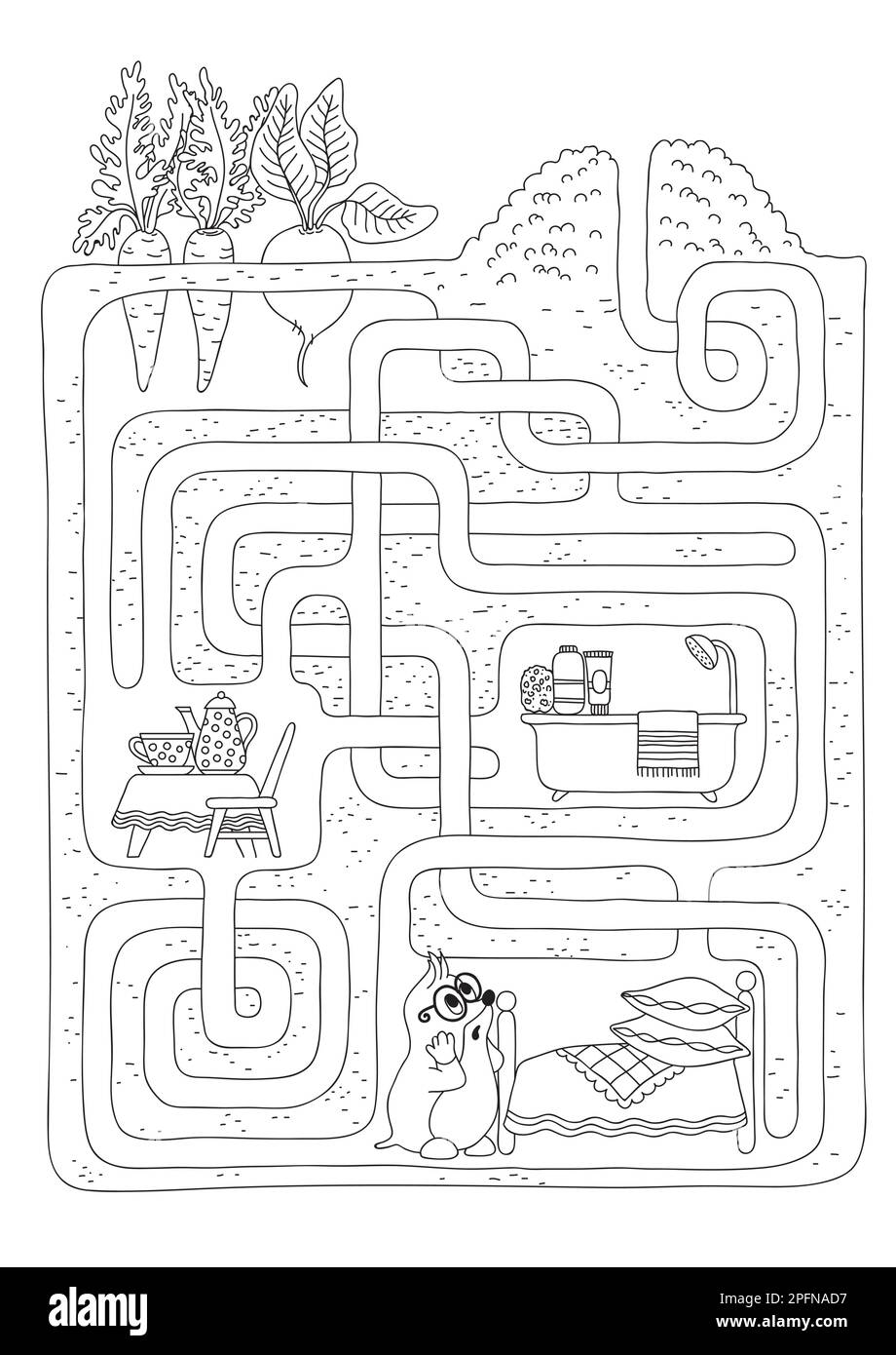 Ein Labyrinth für Kinder, finde den richtigen Weg für den Maulwurf Stock Vektor