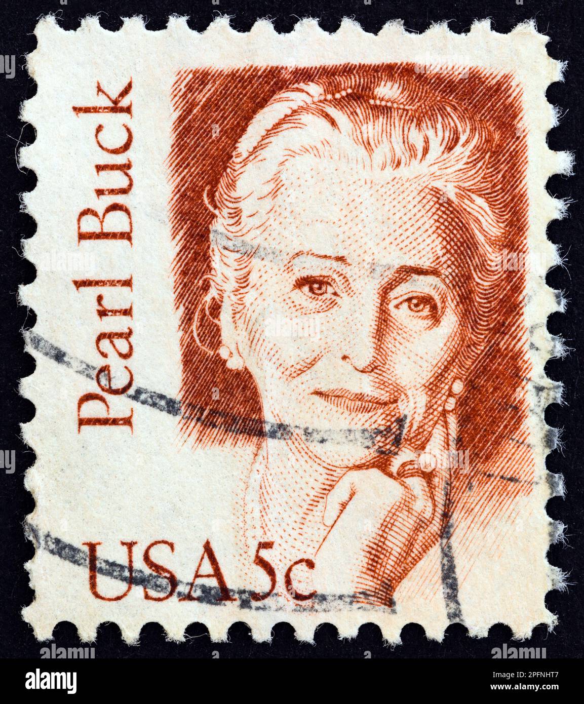 USA - CIRCA 1980: Ein in den USA gedruckter Stempel der Ausgabe "Great Americans" zeigt den Schriftsteller und Schriftsteller Pearl Buck, circa 1980. Stockfoto