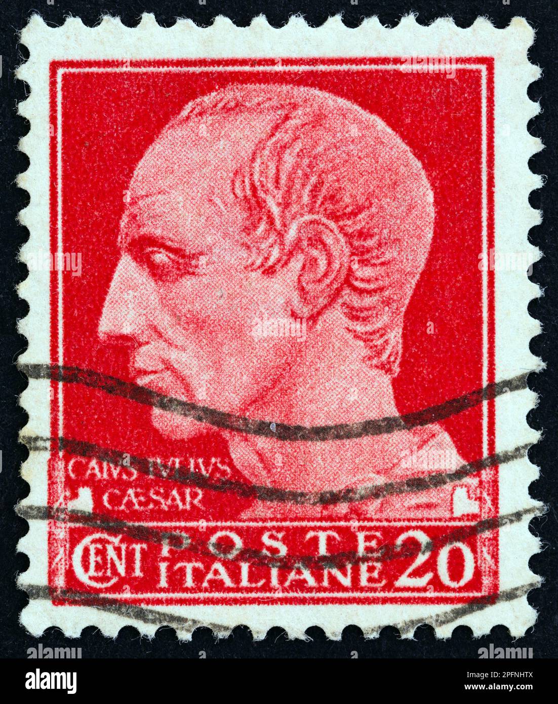 ITALIEN - CIRCA 1929: Ein in Italien gedruckter Stempel zeigt Julius Caesar, circa 1929. Stockfoto