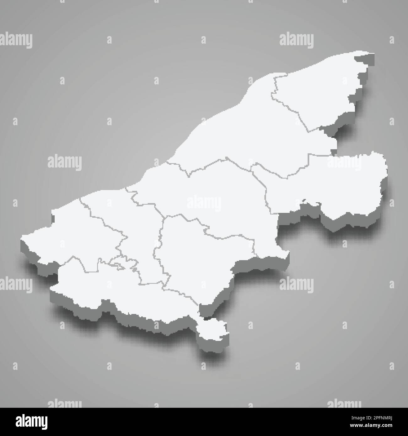 3D isometrische Karte von Ruse ist eine Provinz Bulgariens, isoliert von Schatten Stock Vektor