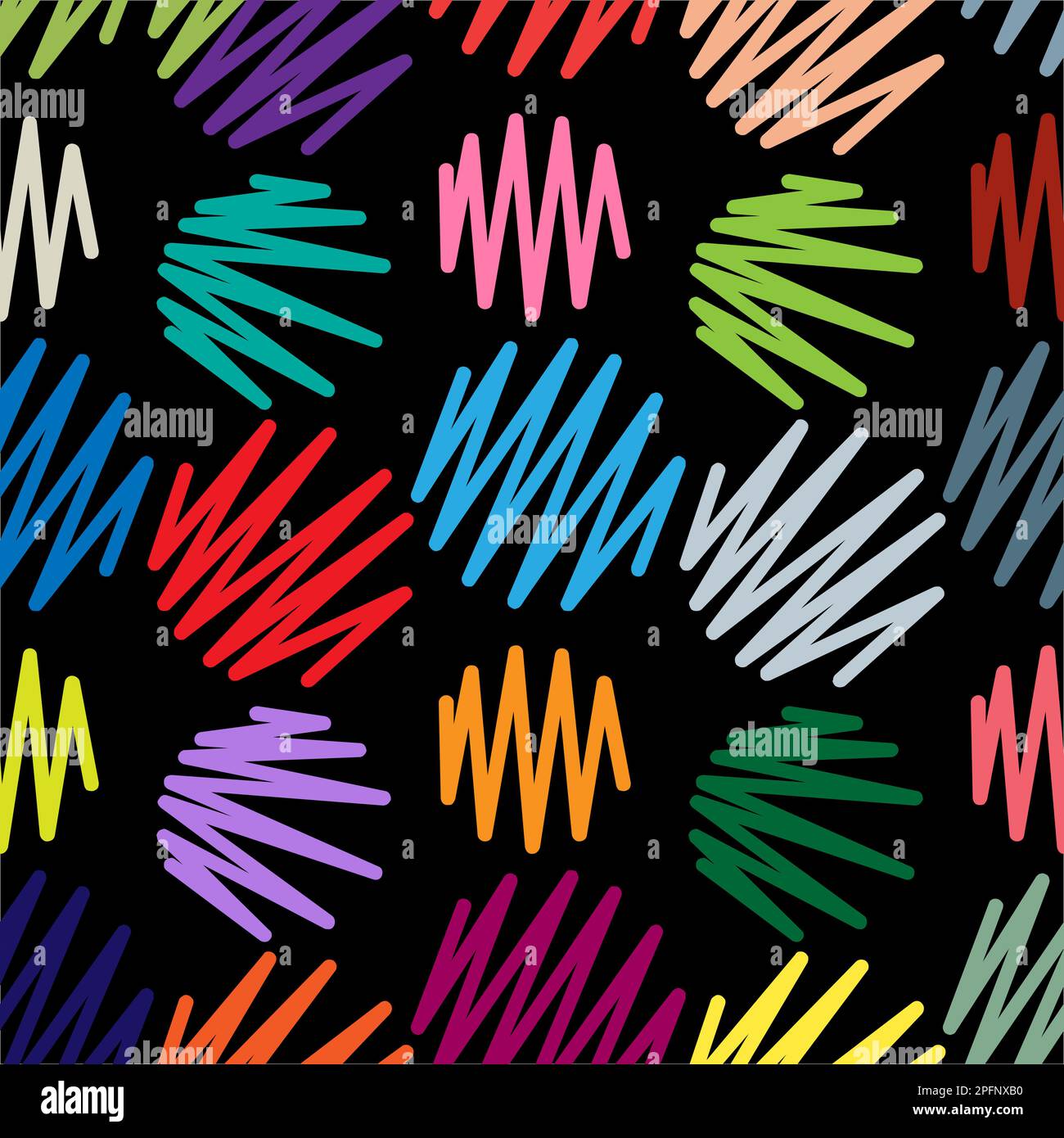 Unordentliches Muster Mit Unregelmäßigen Zickzack-Linien Mit Kritzeleien Und Kratzern. Farbenfrohes Pudelmuster Im Hintergrund Stock Vektor