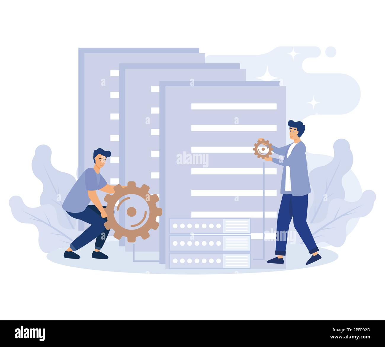 Datenbankspeicherkonzept, Programmiersprache, Data Science-Tools, moderne Flachvektordarstellung Stock Vektor